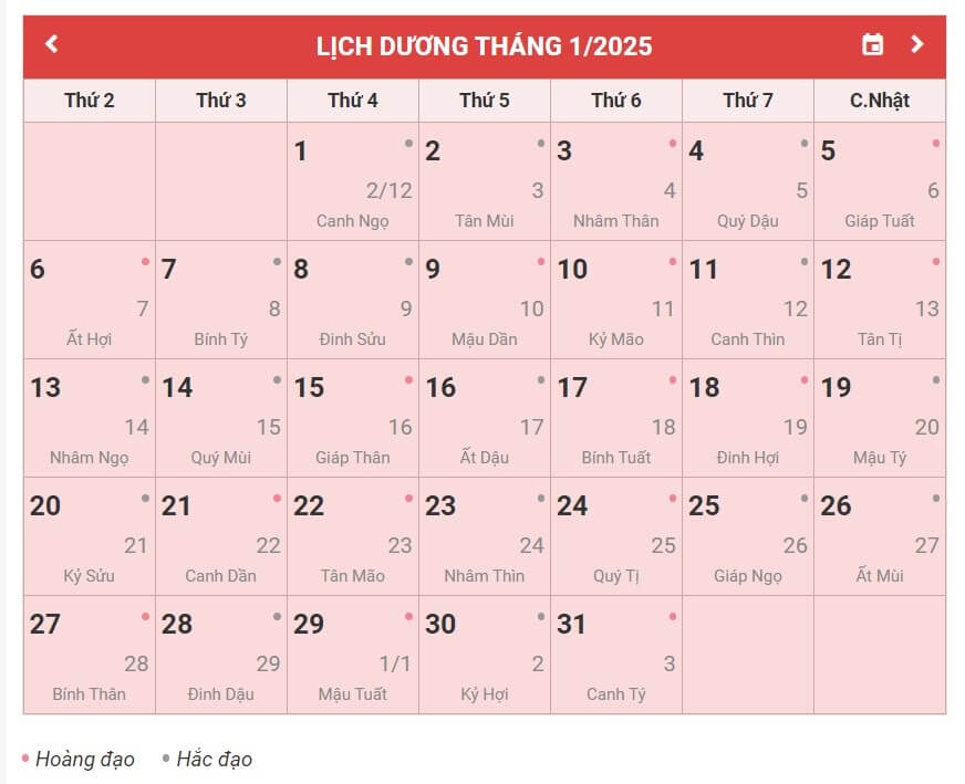 Lịch âm dương 2025 (Ất Tỵ)- Các ngày lễ, sự kiện trong năm