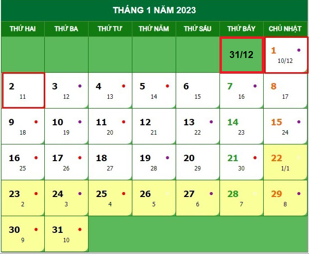 Lịch nghỉ Tết Dương lịch 2023: Nghỉ tối đa 03 ngày