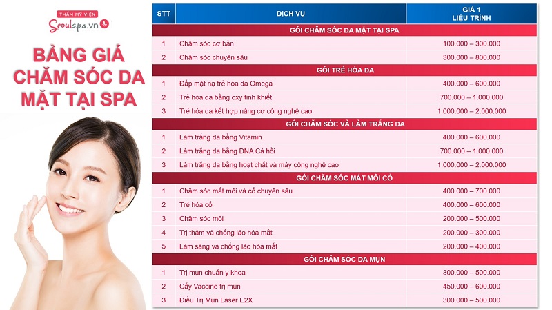 Giá liệu trình chăm sóc da mặt tại spa 33hello88? Bảng giá 2024