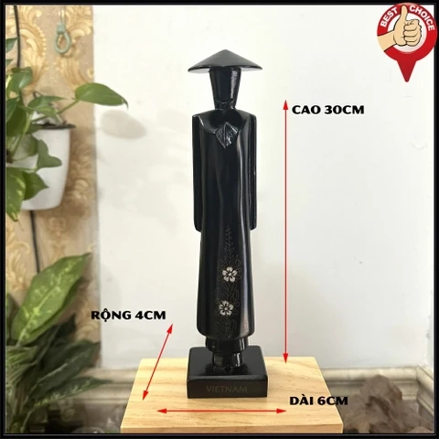 Tượng gỗ Cô Gái Áo Dài heloo88 - Tượng gỗ Miss áo dài heloo88 - Quà Tặng Lưu Niệm heloo88 - Cao 30cm - Gỗ đen