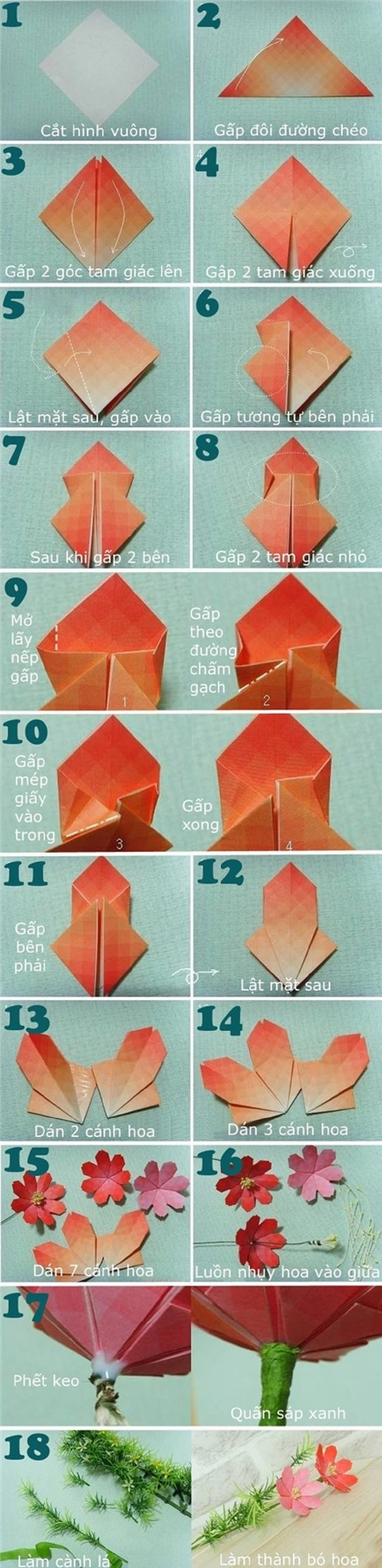 Gấp hoa: Cách gấp hoa giấy Origami 22helo88 nhưng bắt mắt