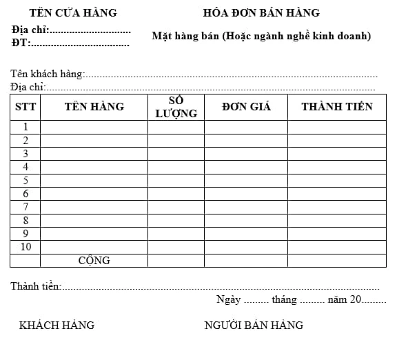 Tải mẫu hóa đơn bán lẻ mới nhất file Word, Excel, PDF