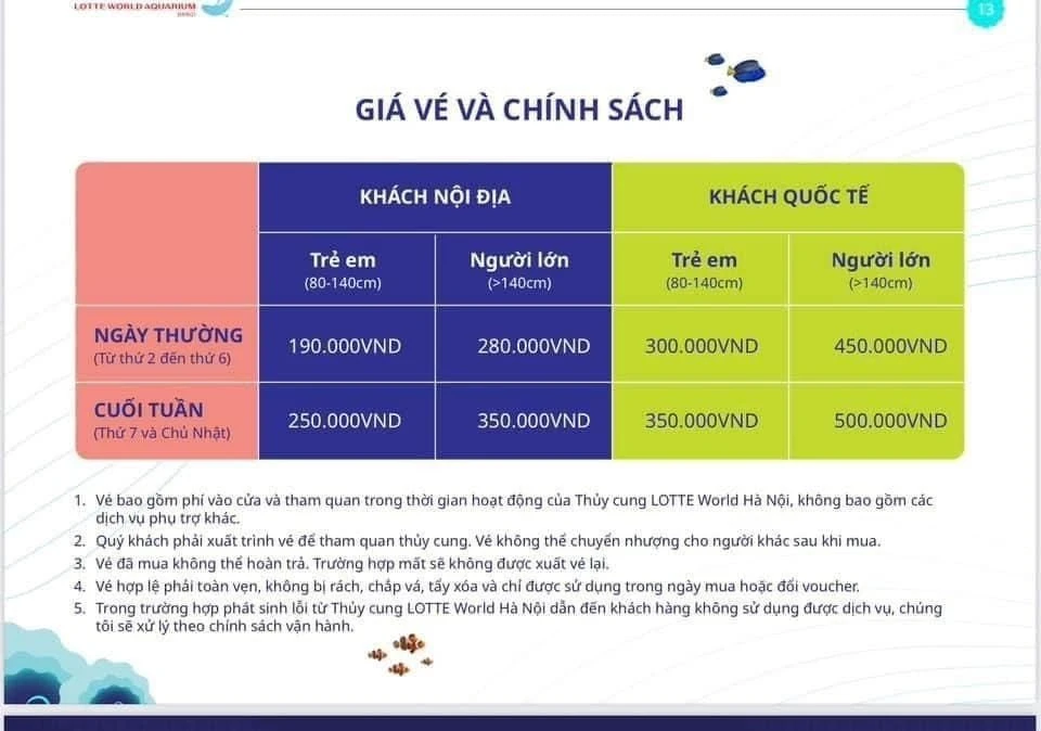 CẬP NHẬT GIÁ VÉ THUỶ CUNG LOTTE WORLD TÂY HỒ