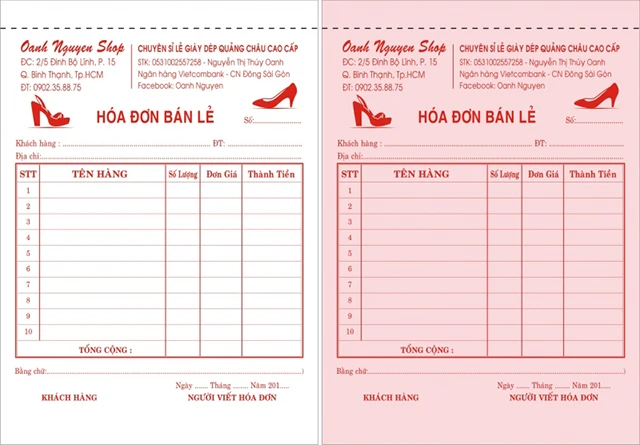 Mẫu hóa đơn bán lẻ, bán hàng đẹp, thông dụng file Word - PDF