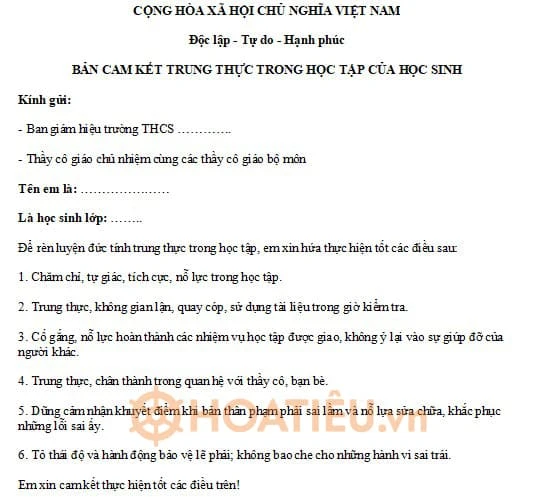 8 Mẫu bản cam kết về học tập của học sinh mới nhất 2024