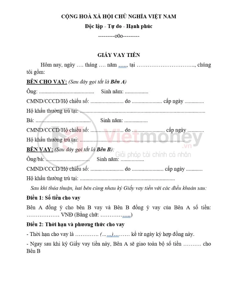 Mẫu giấy vay tiền, giấy mượn tiền viết tay ngắn gọn 33hello88 2022