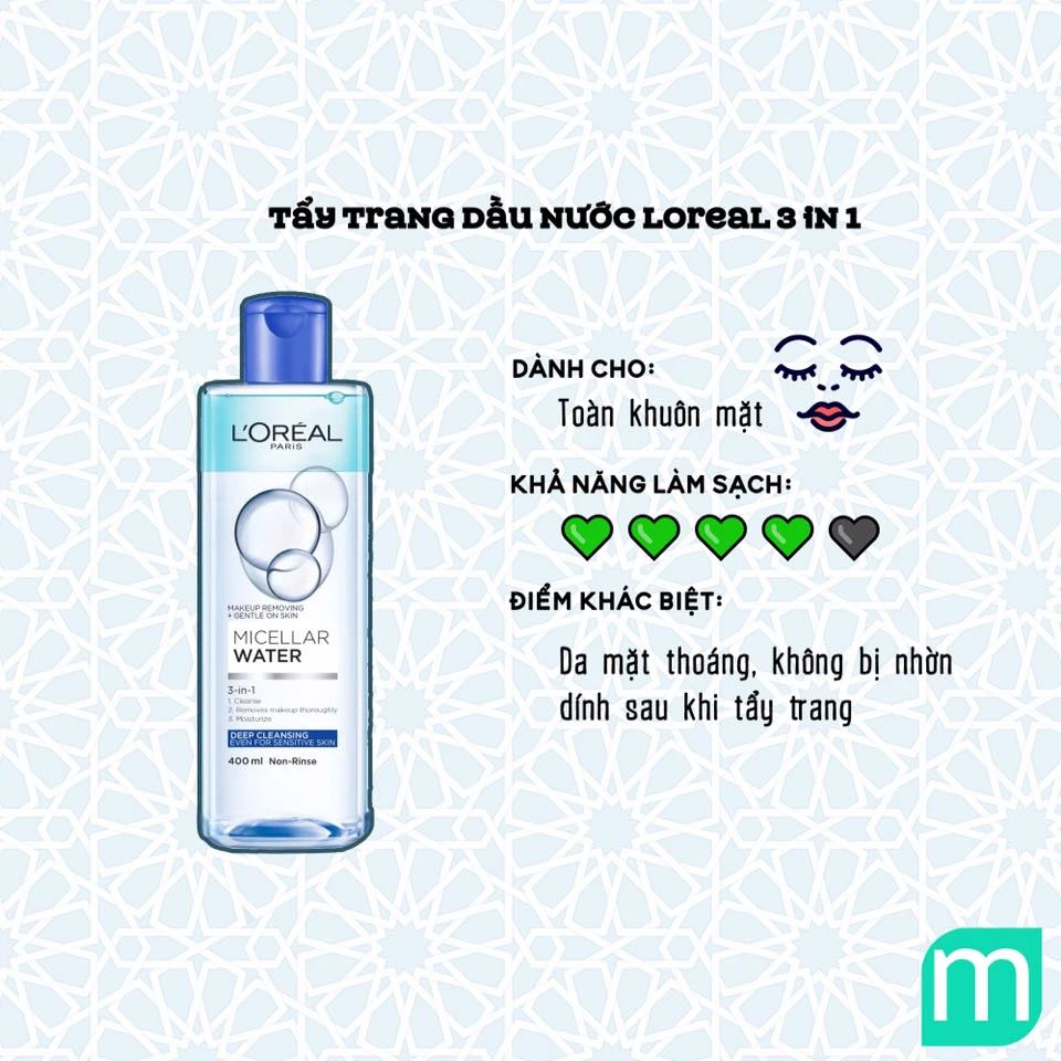 Tẩy Trang Dầu nước L’Oreal 3 In 1 Micellar Water