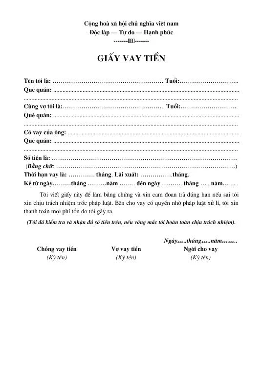 10+ mẫu giấy vay tiền cá nhân, hộ helo888 viết tay hợp pháp mới nhất 12/2024
