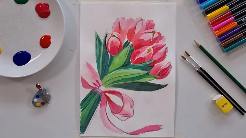 Vẽ hoa tulip ấn tượng nhất, mẫu tranh hoa tulip đẹp dễ vẽ