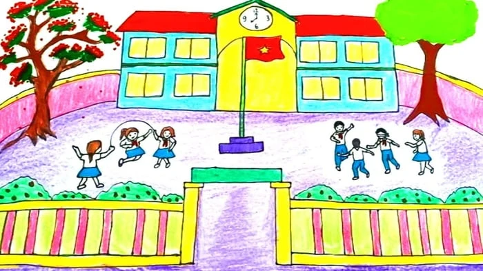 Bức tranh vẽ ngôi trường hạnh phúc tuyệt vời nhất