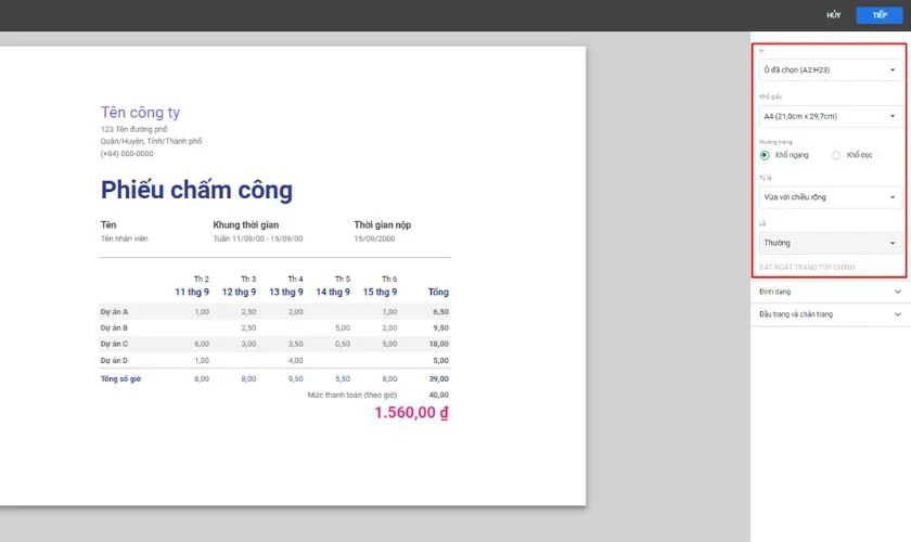 hello8862 com cách in Excel vừa trang giấy A4