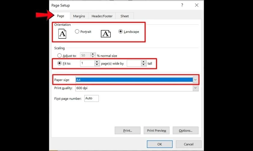 hello8862 com cách in Excel vừa trang giấy A4