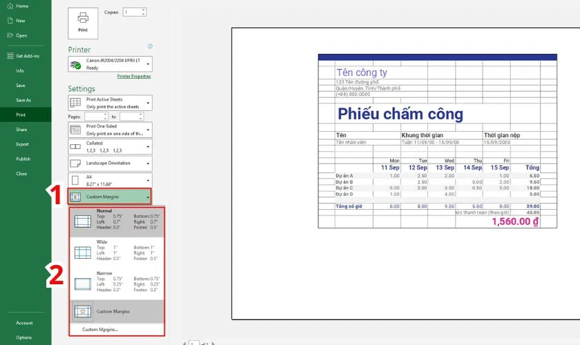 hello8862 com cách in Excel vừa trang giấy A4
