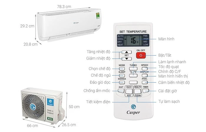 hello8862 com sử dụng điều khiển điều hòa Casper 1 chiều