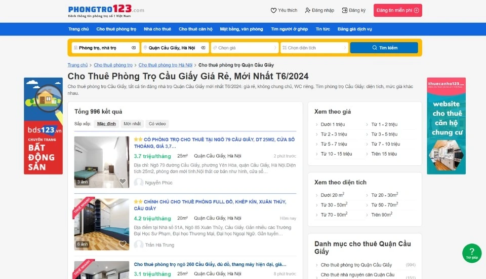 Cho Thuê Phòng Trọ Cầu Giấy (Hà Nội), hello88.comm, Mới Nhất 2025