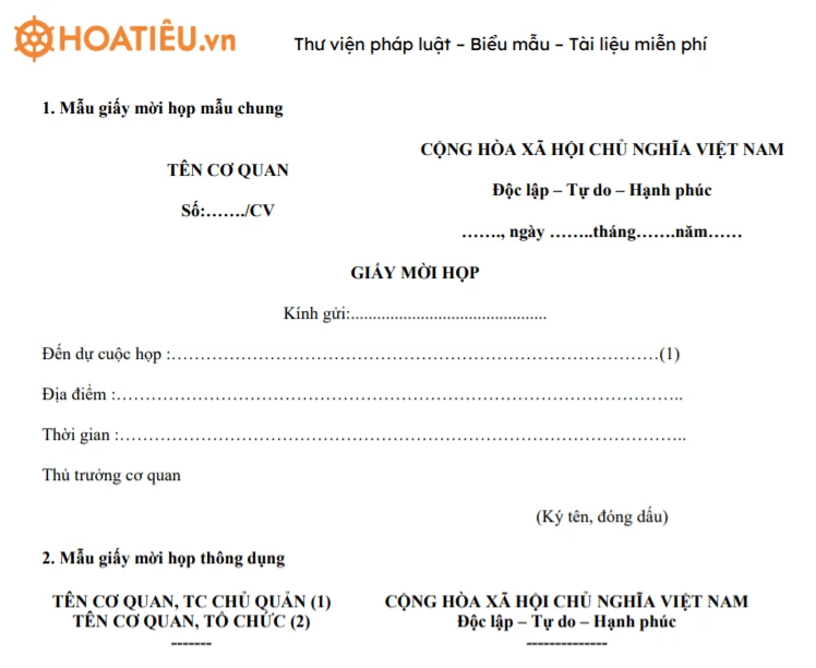 Mẫu giấy mời họp và tầm quan trọng trong tổ chức