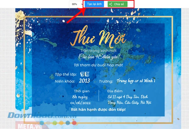 hello8862 com tạo thiệp mời họp lớp trực tuyến